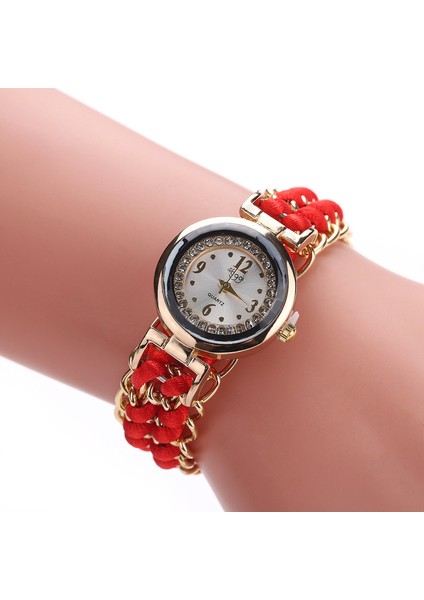 Kırmızı Moda Kadın Bilezik Izle Altın Örgülü Halat Kuvars Kol Saati Nedensel Ayarlanabilir Kol Saati Saat Kız Saatler Relojes Mujer (Yurt Dışından)