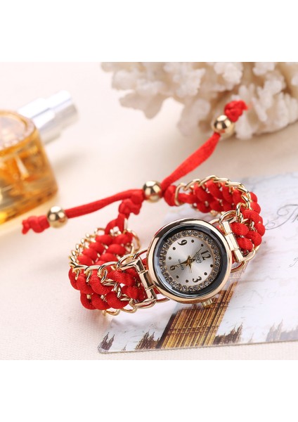 Kırmızı Moda Kadın Bilezik Izle Altın Örgülü Halat Kuvars Kol Saati Nedensel Ayarlanabilir Kol Saati Saat Kız Saatler Relojes Mujer (Yurt Dışından) indirimleri