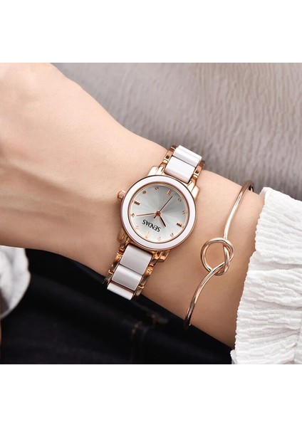 8440-BEYAZ Kadın Saatler Top Marka Lüks Su Geçirmez Gül Altın Bilezik Izle Kadın Seramik Kuvars Izle Bayanlar 2022 Reloj Mujer Elegante (Yurt Dışından) modelleri