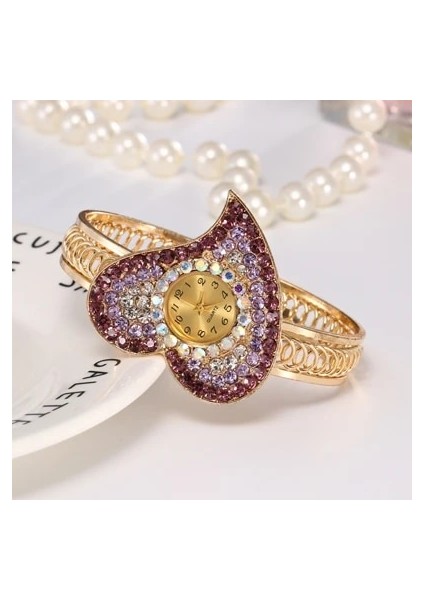 Mor Shsby Kadınlar Takı Saatler Casual Bilezik Izle Bayan Kalp Relogio Rhinestone Analog Kuvars Izle Saat Kadın Montre Femme (Yurt Dışından)