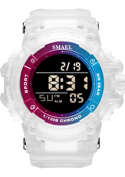 Mavi-Kırmızı Kadın Dijital Saat Beyaz Moda Saat Alarm Kronometre Spor Bilezik Izle 8046 Kadın Spor Saatler LED Izle Su Geçirmez (Yurt Dışından)