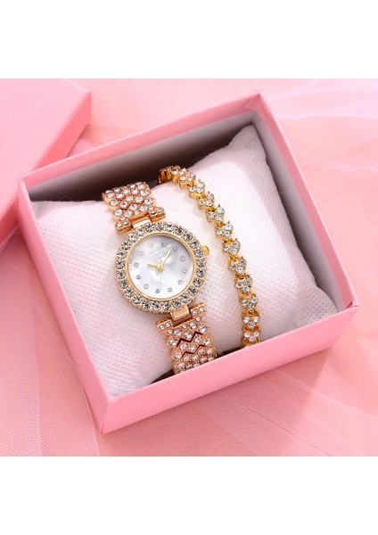 Gül Altın Set 2 Adet Set Lüks Kadın Gül Altın Izle Moda Bayanlar Kuvars Elmas Kol Saati Zarif Kadın Bilezik Saatler Reloj Mujer (Yurt Dışından) modelleri