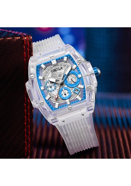 ON6811 Kırmızı Siyah Kırmızı Faion Izle Erkekler ve Kadınlar Marka Onola Lüks Şeffaf Plastik Su Geçirmez Kuvars Silikon Erkek Saatler Relojes Para Hombre (Yurt Dışından)