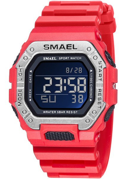 8059RED Dijital Izle Erkekler Spor Su Geçirmez Kronometre Çalar Saat Kauçuk Kayış Askeri Saatı 8059 Spor Saatler LED Dijital (Yurt Dışından)