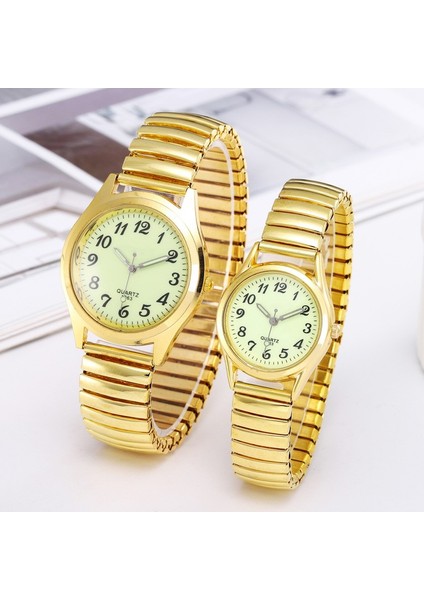 Şerit Kadın Glow Moda Vintage Iş Kadın Erkek Elastik Altın Şerit Kuvars Izle Gelgit Severler Çift Parti Ofis Hediyeleri Bilezik Saatler (Yurt Dışından)