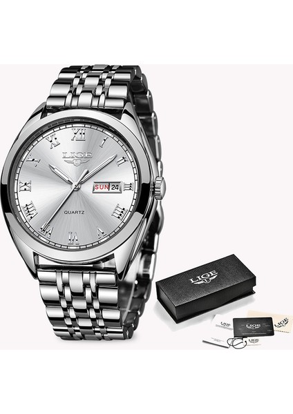 Gümüş Lıge Kuvars Erkek Izle Üst Marka Iş Paslanmaz Çelik Lüks Su Geçirmez Saat Hafta Moda Spor Kol Saati Relogio Masculino (Yurt Dışından)
