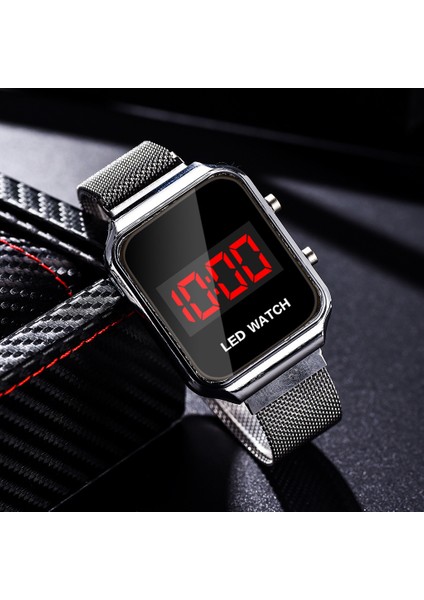 Siyah Moda Dikdörtgen Saatler Erkekler LED Dijital Saatler Erkekler Lüks Gül Altın Manyetik Örgü Band Elektronik Kol Saatleri Reloj Hombre (Yurt Dışından)
