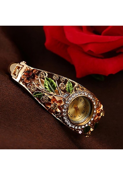 Altın 2021 Lüks Quartz Saat Bileklik Elbise Izle Vintage Sahte Kristal Alaşım Güzel Çiçek Desenli Bilezik Izle Rahat (Yurt Dışından) fiyatları