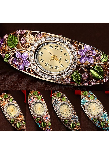 Altın 2021 Lüks Quartz Saat Bileklik Elbise Izle Vintage Sahte Kristal Alaşım Güzel Çiçek Desenli Bilezik Izle Rahat (Yurt Dışından) modelleri