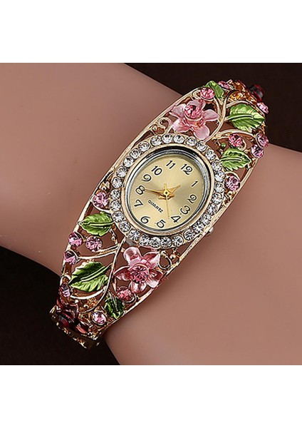 Altın 2021 Lüks Quartz Saat Bileklik Elbise Izle Vintage Sahte Kristal Alaşım Güzel Çiçek Desenli Bilezik Izle Rahat (Yurt Dışından) fırsatları