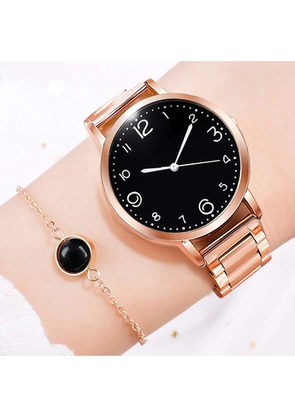 Gül Altın Siyah Set Izle Kadın 2022 Yeni Moda Lüks Basit Çelik Bant Izle Bayanlar Büyük Kadran Kuvars Saat Bilezik Saat Seti Reloj Mujer (Yurt Dışından) fırsatları