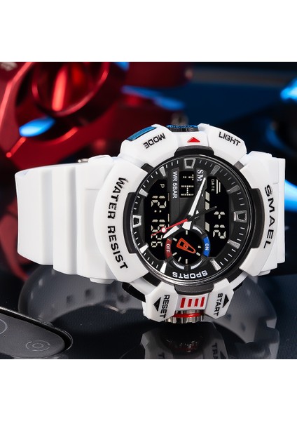 Siyah Mavi Smael Askeri Saatler Erkekler Spor Izle Su Geçirmez Kol Saati Kronometre Alarm LED Işık Dijital Saatler Erkek Büyük Kadran Saat 8043 (Yurt Dışından) fiyatları