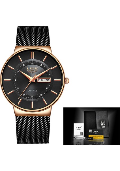 Siyah Gül Altın Lıge Erkek Saatler Üst Marka Lüks Su Geçirmez Ultra Ince Tarih Saat Erkek Çelik Kayış Rahat Kuvars Izle Erkekler Spor Kol Saati (Yurt Dışından)