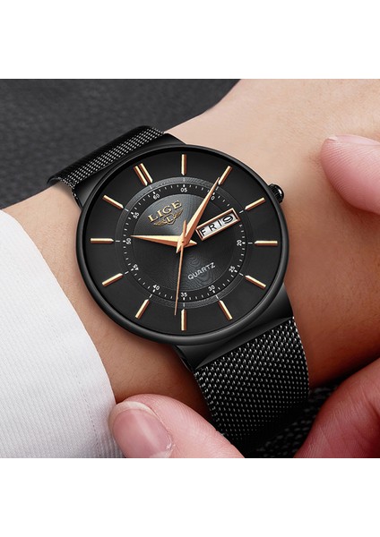 Siyah Gül Altın Lıge Erkek Saatler Üst Marka Lüks Su Geçirmez Ultra Ince Tarih Saat Erkek Çelik Kayış Rahat Kuvars Izle Erkekler Spor Kol Saati (Yurt Dışından) fırsatları
