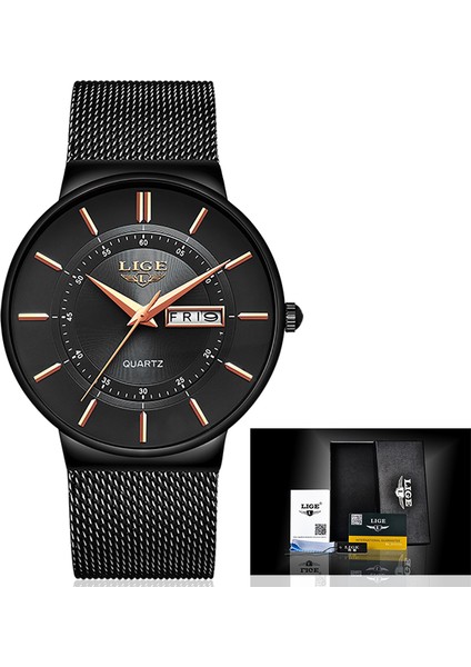Siyah Gül Altın Lıge Erkek Saatler Üst Marka Lüks Su Geçirmez Ultra Ince Tarih Saat Erkek Çelik Kayış Rahat Kuvars Izle Erkekler Spor Kol Saati (Yurt Dışından) indirimleri
