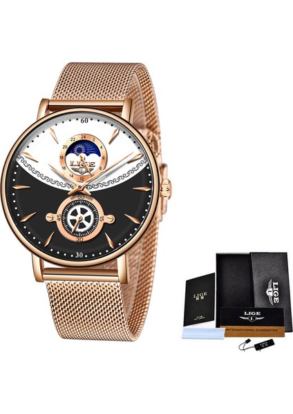 Gül Altın Siyah Yeni Erkek Saatler Lıge Üst Marka Lüks Moda Iş Kuvars Izle Erkekler Basit Ay Fazı Su Geçirmez Saat Relogio Masculino (Yurt Dışından)