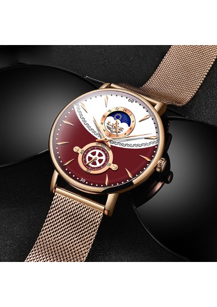 Gül Altın Siyah Yeni Erkek Saatler Lıge Üst Marka Lüks Moda Iş Kuvars Izle Erkekler Basit Ay Fazı Su Geçirmez Saat Relogio Masculino (Yurt Dışından) fırsatları