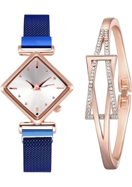 Mavi Set Lüks Bilezik Saatler Kadınlar Için Basit Mor Manyetik Kare Kadranlı Kemer Elbise Kuvars Saat Bayanlar Kol Saati Relogio (Yurt Dışından)