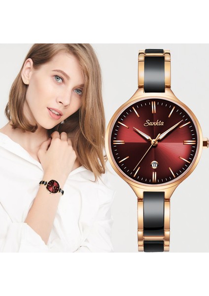 Siyah Gül Siyah Reloj Mujer Sunkta Moda Kadın Saatler Gül Kırmızı Bayanlar Bilezik Saatler 2019NEW Kadınlar Için Yaratıcı Su Geçirmez Kuvars Saatler (Yurt Dışından) indirimleri