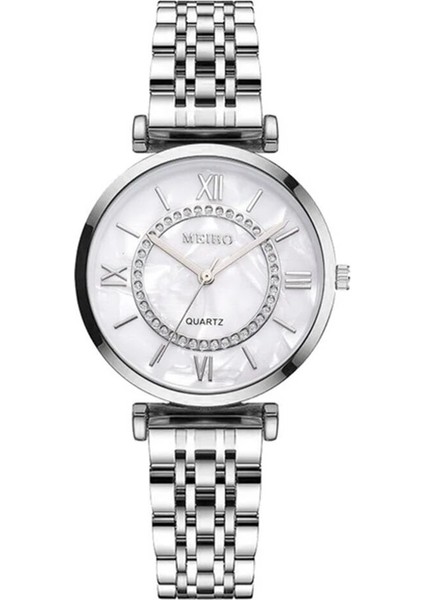 Model 1 Gümüş Lüks Kristal Kadın Bilezik Saatler Üst Marka Moda Elmas Bayanlar Kuvars Izle Çelik Kadın Kol Saati Montre Femme Relogio (Yurt Dışından)