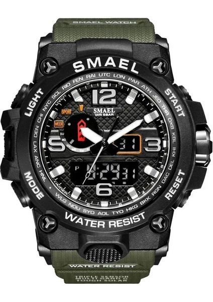 Armygreen Smael Marka Erkek Spor Saatler Çift Ekran Analog Dijital LED Elektronik Kuvars Saatı Su Geçirmez Yüzme Askeri Saat (Yurt Dışından)
