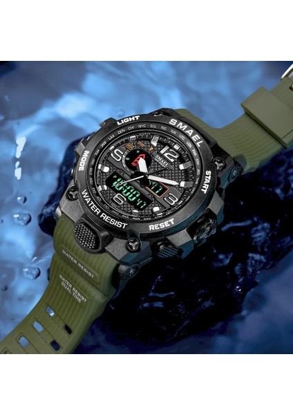 Armygreen Smael Marka Erkek Spor Saatler Çift Ekran Analog Dijital LED Elektronik Kuvars Saatı Su Geçirmez Yüzme Askeri Saat (Yurt Dışından)