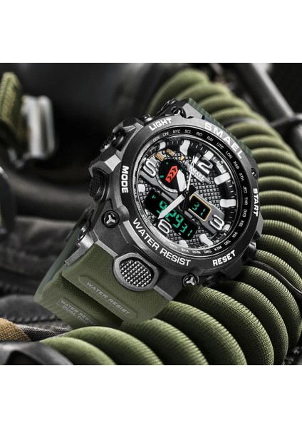 Armygreen Smael Marka Erkek Spor Saatler Çift Ekran Analog Dijital LED Elektronik Kuvars Saatı Su Geçirmez Yüzme Askeri Saat (Yurt Dışından)