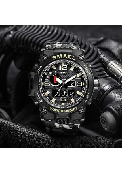 Armygreen Smael Marka Erkek Spor Saatler Çift Ekran Analog Dijital LED Elektronik Kuvars Saatı Su Geçirmez Yüzme Askeri Saat (Yurt Dışından)