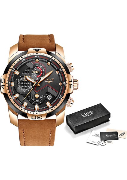 Gül Altın Siyah Relogio Masculino Lıge Erkek Saatler Top Marka Lüks Askeri Spor Izle Erkekler Su Geçirmez Aydınlık Kol Saati Analog Kuvars Izle (Yurt Dışından)
