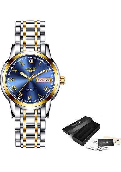 Altın Mavi Lıge Gül Altın Izle Kadın Saatler Bayanlar Yaratıcı Çelik Kadın Bilezik Saatler Kadın Su Geçirmez Saat Hediye Relogio Feminino (Yurt Dışından)