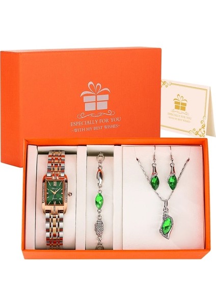 Izle Hediye Seti 02 Lüks Kristal Kadın Bilezik Saatler Su Geçirmez Moda Kırmızı Kuvars Saatı Küpe Kolye Seti Hediye Kadınlar Için Relogio (Yurt Dışından)