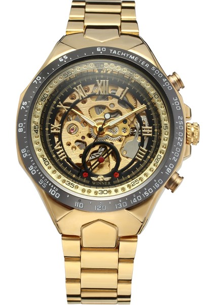 01 T-Kazanan Dairesel Altın Mekanik Saat Içi Boş Çelik Bant Mekanik Saat Çeşitli Renkler, Erkek Saati (Yurt Dışından) modelleri