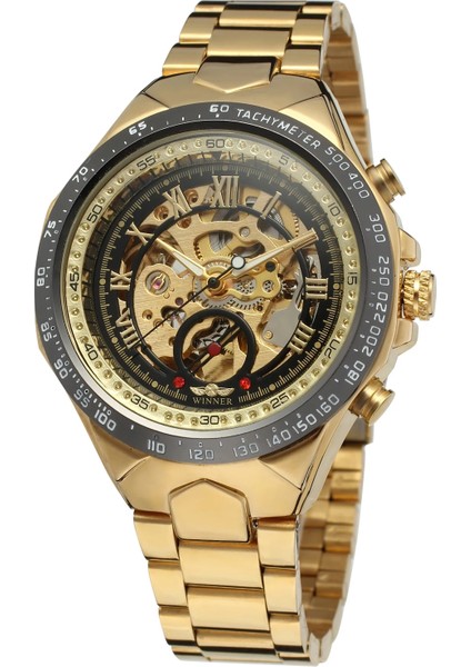 01 T-Kazanan Dairesel Altın Mekanik Saat Içi Boş Çelik Bant Mekanik Saat Çeşitli Renkler, Erkek Saati (Yurt Dışından) fırsatları