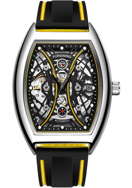Gümüş Sarı Forsınıng Erkekler Mavi Otomatik Mekanik Saatler Silikon Kayış Tonneau Durumda Su Geçirmez Aydınlık Erkek Saat Montre Homme (Yurt Dışından)