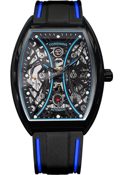 Gümüş Sarı Forsınıng Erkekler Mavi Otomatik Mekanik Saatler Silikon Kayış Tonneau Durumda Su Geçirmez Aydınlık Erkek Saat Montre Homme (Yurt Dışından) fiyatları