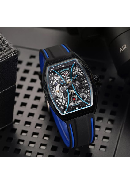 Gümüş Sarı Forsınıng Erkekler Mavi Otomatik Mekanik Saatler Silikon Kayış Tonneau Durumda Su Geçirmez Aydınlık Erkek Saat Montre Homme (Yurt Dışından) fırsatları