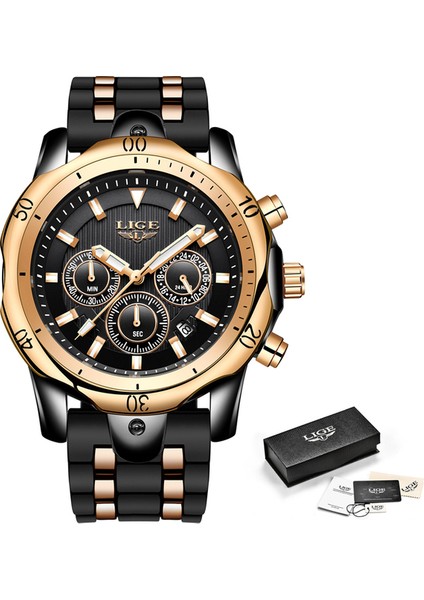 Altın Siyah Orijinal Lıge Erkek Saat Marka Lüks Erkekler Için Izle Spor Kuvars Saatler Aydınlık Su Geçirmez Kol Saati Chronograph Tarih Saat (Yurt Dışından)