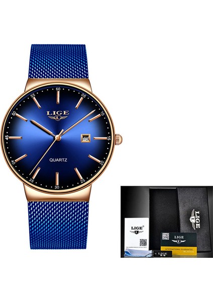 Net Tam Mavi Lıge Kadın Saatler En Lüks Marka Ince Su Geçirmez Izle Kadın Paslanmaz Çelik Rahat Moda Saat Robe Femme Bayanlar Izle (Yurt Dışından)