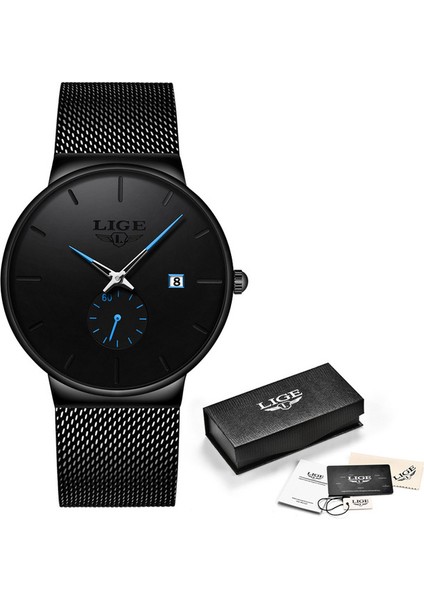 Siyah Mavi Lıge Kuvars Saat Spor Erkek Izle Üst Marka Lüks Ünlü Elbise Moda Saatler Erkek Unisex Ultra Ince Kol Saati Para Hombre (Yurt Dışından)