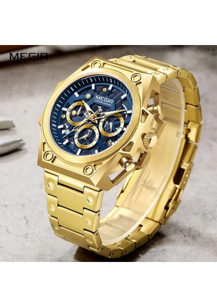 Gül Altın Megır Altın Izle Erkekler Için Paslanmaz Çelik Kronograf Kol Saati Adam Lüks Aydınlık Kuvars Saatler Relogio Masculino Часы Reloj (Yurt Dışından)