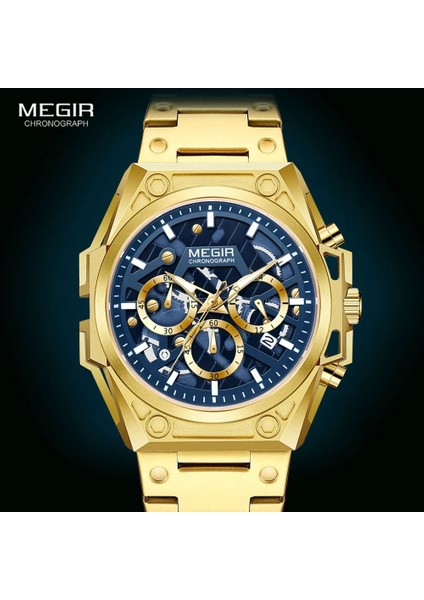Gül Altın Megır Altın Izle Erkekler Için Paslanmaz Çelik Kronograf Kol Saati Adam Lüks Aydınlık Kuvars Saatler Relogio Masculino Часы Reloj (Yurt Dışından)