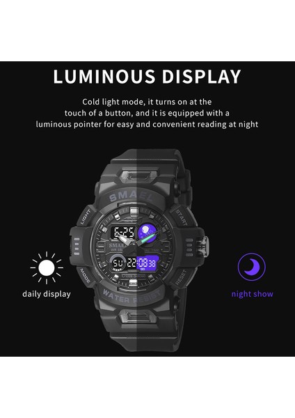 Siyah Beyaz Smael Erkekler Spor Izle LED Işık Alarm Dijital Saat Ikili Zaman Göstergesi Hafta Otomatik Tarih Arka Işık Gençlik Kuvars Kol Saatleri Erkek (Yurt Dışından) fırsatları