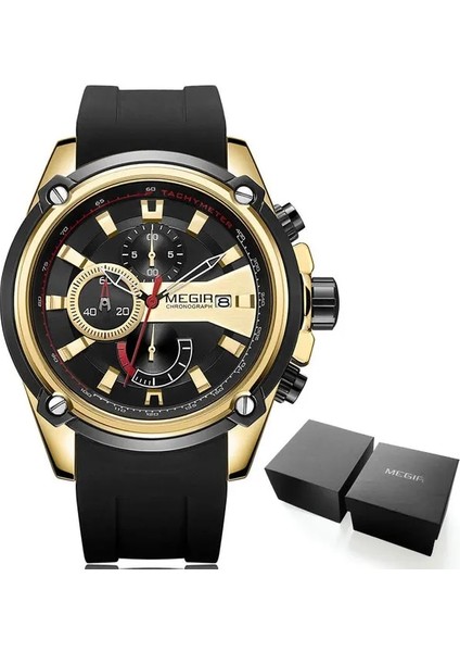 2086G-ALTIN Siyah Megır Silikon Kayış Spor Saatleri Adam Için Chronograph Su Geçirmez Relogios Masculino Adamın Kol Saati Saat 2086 Gümüş Siyah (Yurt Dışından)