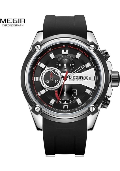2086G-ALTIN Siyah Megır Silikon Kayış Spor Saatleri Adam Için Chronograph Su Geçirmez Relogios Masculino Adamın Kol Saati Saat 2086 Gümüş Siyah (Yurt Dışından) modelleri