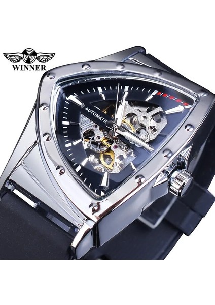 GMT1225-6 Kazanan Spor Stil Erkek Saatleri Şeffaf Mekanik Izle Üçgen Aydınlık Işaretçiler ile Otomatik Askeri Kol Saati (Yurt Dışından)
