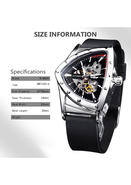 GMT1225-6 Kazanan Spor Stil Erkek Saatleri Şeffaf Mekanik Izle Üçgen Aydınlık Işaretçiler ile Otomatik Askeri Kol Saati (Yurt Dışından) fırsatları