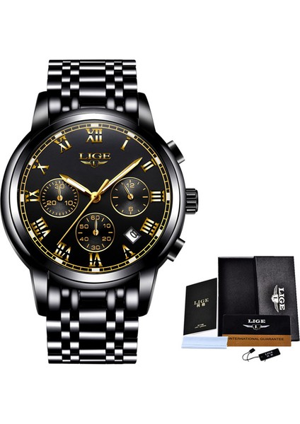 Siyah Altın S Moda Erkekler Izle Lıge Orijinal Marka Izle Lüks Paslanmaz Çelik Su Geçirmez Kol Saatleri Erkekler Için Chronograph Kuvars Saat Hediye (Yurt Dışından)