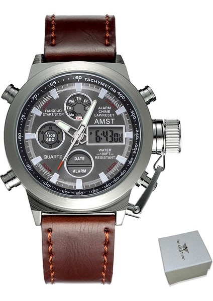3003BSH Kutusu ile Relogio Amst Erkek Saatler Erkekler Analog Dijital Çift Ekran Su Geçirmez Spor Izle Orijinal Amst Marka LED Kuvars Izle Erkek Saat (Yurt Dışından)