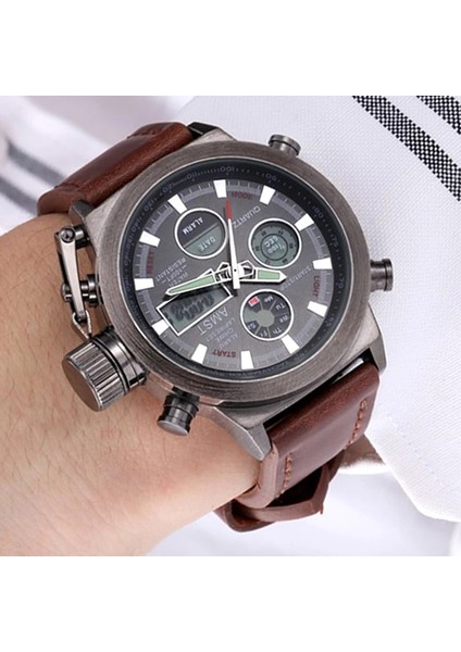 3003BSH Kutusu ile Relogio Amst Erkek Saatler Erkekler Analog Dijital Çift Ekran Su Geçirmez Spor Izle Orijinal Amst Marka LED Kuvars Izle Erkek Saat (Yurt Dışından)