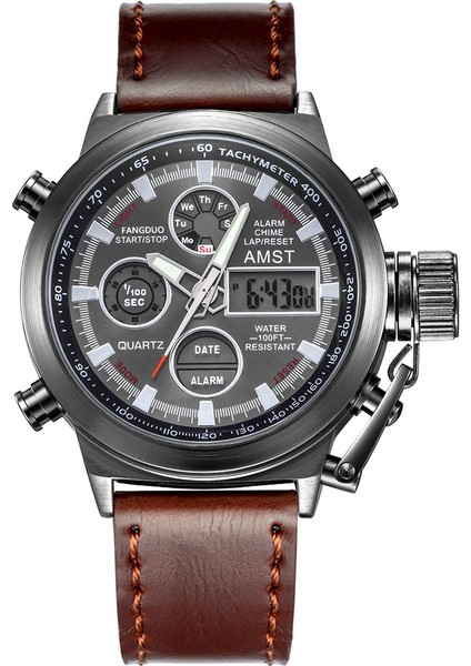 3003BSH Kutusu ile Relogio Amst Erkek Saatler Erkekler Analog Dijital Çift Ekran Su Geçirmez Spor Izle Orijinal Amst Marka LED Kuvars Izle Erkek Saat (Yurt Dışından)
